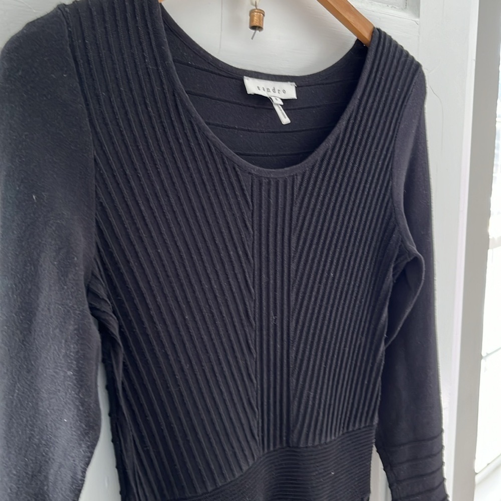 Sandro Paris Black Stretch Knit Fit & Flare Dress